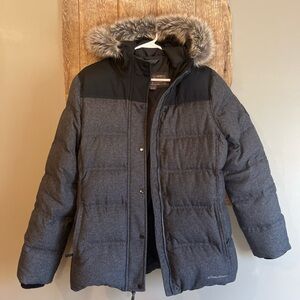 Eddie Bauer Black Puffer Jacket with Fur Hood